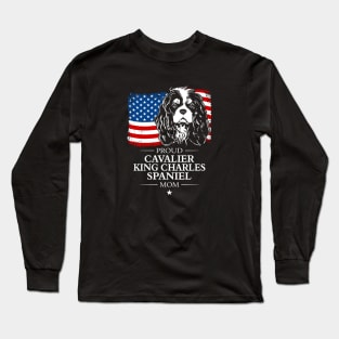 Proud Cavalier King Charles Spaniel Mom American Flag patriotic dog Long Sleeve T-Shirt